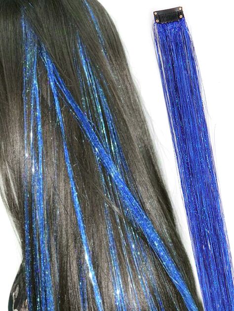 Blue  Collar  Polyester  Clip-In Hair Extensions Embellished   Wigs & Accs Blue Clip In Hair Extensions, Blue Hair Extensions Clip In, Blue Extensions Hair, Clip In Colored Hair Extensions, Siren Halloween, Blue Hair Extensions, Bright Blue Hair, Blue Hair Highlights, Highlight Hair