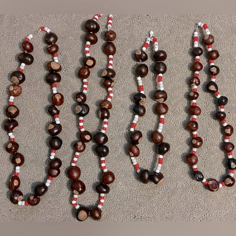 Handmade With Buckeyes From My Tree. Message Me For A Specific Style. Limited Quantities Available! Has A Clasp That Hooks The Necklace Together. Made With Osu Colored Beads And Buckeyes. Can Make A Few More As Long As I Have Enough Buckeyes Left. Buckeye Necklaces, Buckeye Jewelry, Buckeye Crafts, Fundraiser Ideas, Ohio State Buckeyes, Ohio State, Ohio, Necklaces, Beads