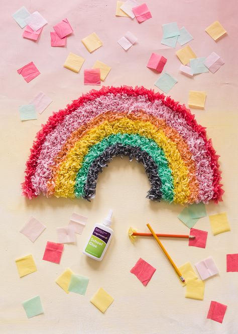 DIY Tissue Paper Rainbow - The House That Lars Built Tissue Paper Rainbow, Birthday Candles Diy, Tissue Paper Decorations, Tissue Paper Art, Paper Rainbow, Tissue Paper Crafts, Rainbow Diy, Witchcraft Books, Diy Rainbow