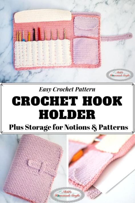 Crochet Hook Holder Pattern, Crochet Hook Storage, Crochet Hook Holder, Crochet Organizer, Crochet Hook Case, Easy Designs, Crocheted Bags, Bags Patterns, Crochet Case