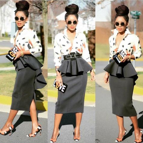 love it without the peplum. Unveiling Outfit Ideas For Women, Unveiling Outfit Ideas, Peplum Skirt Outfit, Peplum Skirt Outfits, Peplum Skirt And Blouse, Conservative Outfits, African Dresses Modern, Peplum Skirt, Career Fashion