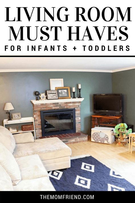 Toddler Friendly Family Room, Toddler Friendly Living Room Ideas, Newborn Living Room Set Up, Kid Proof Living Room, Baby Living Room Set Up, Baby Play Area In Living Room Small, Baby Proof Living Room, Baby Friendly Living Room, Toddler Friendly Living Room