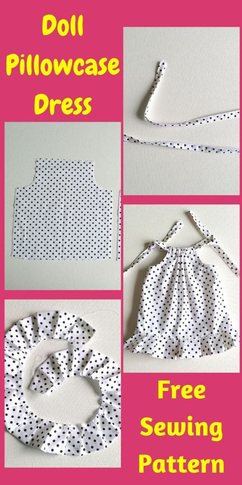 Learn how to sew cute little pillowcase dresses for your little girl's AG doll using this easy sewing project. This is an Easy DIY sewing tutorial that will help you whip up AG doll dresses in minutes. All you need are some fabric scraps and sewing notions to sew this easy sewing pattern. #dollpillowcasedress #dollpillowcasedresspatterntutorials #dollpillowcasedresspattern #freepattern #sewingpattern #dollpattern #tutorial How To Make Dress For Dolls, Easy Diy Sewing Projects Clothes, Diy Doll Clothes Easy, How To Make Doll Clothes, Easy Dresses To Sew, Easy Doll Clothes, Easy Diy Dress, Diy Kids Clothes, Diy Toddler Dress