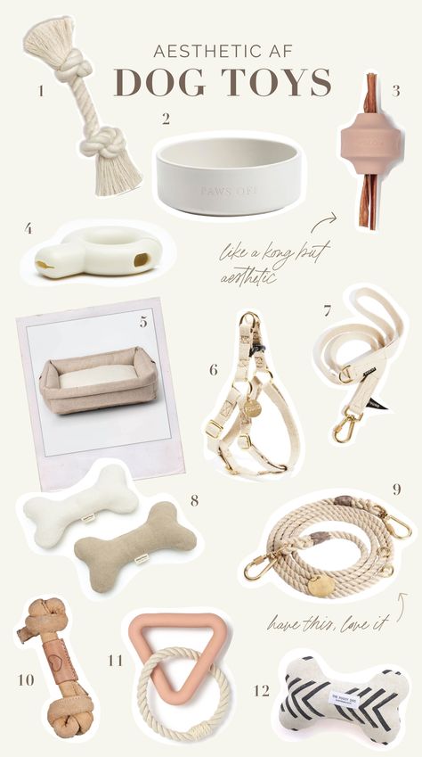 Here is a round up of some of my favorite aesthetic AF dog toys for your home. Perfect for playing, walking and eating without adding too much color to your neutral space, ya know? Cute Puppy Stuff Products, Minimalist Dog Supplies, Cavapoo Accessories, Aesthetic Things For Your Dog, Pet Ideas Dogs, Cute Dog Bowls Aesthetic, Neutral Pet Aesthetic, Aesthetic Puppy Accessories, Aesthetic Dog Corner