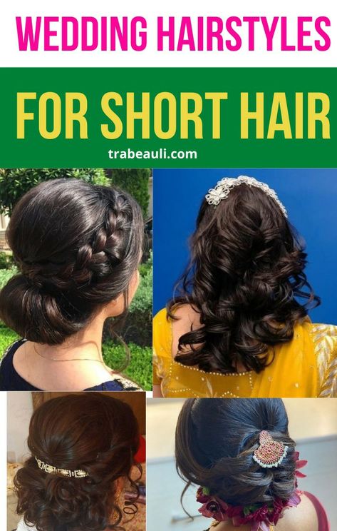 Wedding hairstyle for short hair Hairdo For Short Hair Wedding Indian, Short Hair Hairstyles For Wedding Indian, Short Hair Styles Indian Wedding, Lehenga Short Hair, Lehenga Hairstyles For Short Hair, Indian Wedding Hairstyles For Short Hair, Indian Hairstyles For Short Hair, How To Style Short Hair For Indian Wedding, Indian Wedding Guest Hairstyles