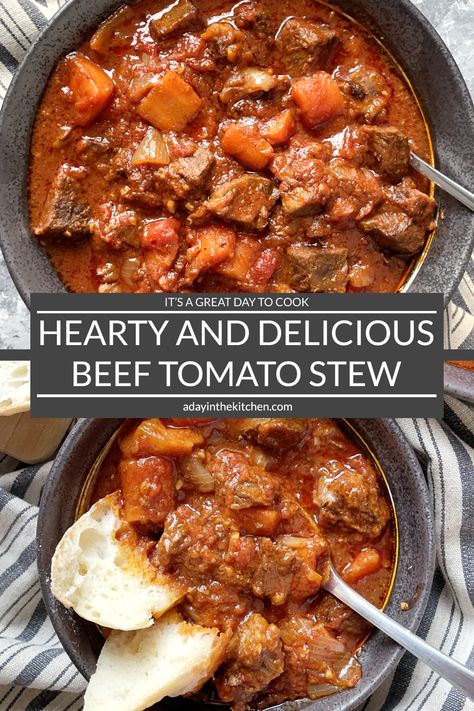 Hearty and Delicious Beef Tomato Stew - Gluten-Free and Low-Carb Beef And Tomato Stew, Tomato Beef Stew, Gluten Free Beef Stew, Beef Chunks, Gluten Free Meal Prep, Tomato Stew, Beef Tomato, Hearty Beef Stew, Beef Stew Crockpot