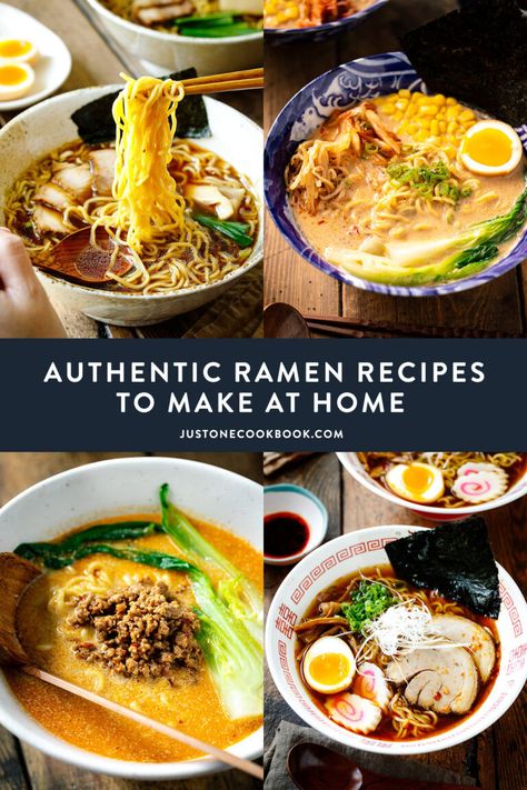 Easy and Authentic Ramen Recipes You Can Make at Home • Just One Cookbook Soup Base For Ramen, Ramen Base Recipe, Japanese Ramen Recipes, Authentic Ramen Recipes, Homemade Ramen Recipes, Shoyu Ramen Recipe, Tantanmen Ramen Recipe, Ramen Vegetarian, Ramen Soup Base