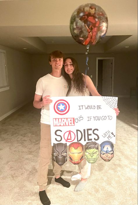 Marvel Dance Proposals, Nike Hoco Proposal, Sadies Sign Ideas, Marvel Hoco Proposals, Sadie Hopkins Proposal, Saides Proposals Cute, Sadie’s Dance Proposal Ideas, Cute Sadies Proposals, Marvel Promposal