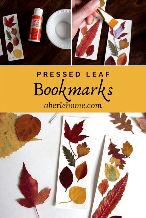 Tree Leaf Craft, Leaf Books For Preschoolers, Leaf Steam Ideas, Diy Leaf Bookmarks, Fall Craft Upper Elementary, Kids Fall Leaf Crafts, Fall Bookmark Craft, Pressed Leaf Bookmarks, Fall Leaves Projects For Kids