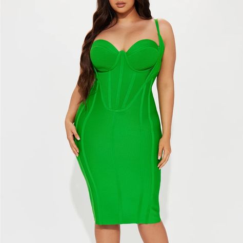 New! Bandage Dress Spaghetti Straps Corset Boning Hidden Back Zipper Stretch Polyester & Spandex Womens Graduation Outfit Classy, Corset Casual Dress, Attending A Wedding Outfit, Green Dress Accessories, Green Bandage Dress, Corset Waist, Bandage Midi Dress, Club Party Dresses, Fitted Midi Dress