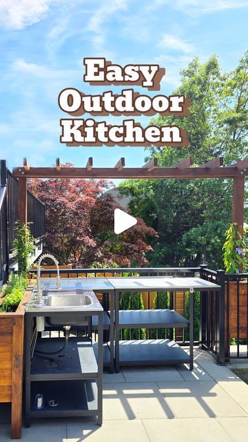 Pans in a pod on Instagram: "Easy mobile outdoor kitchen with sink setup 

🍴Functional and beautiful outdoor kitchen that is a breeze to put up and take down!

🔧Two garden hoses and some plumbing adapters is all you need for a working sink!

🛞Completely mobile and you can relocate it anywhere you want!

#outdoorkitchen #diy #diyprojects #outdoorliving #outdoorcooking #outdoorspace #backyarddesign #easydiy" Outdoor Mobile Kitchen, Sink In Garden Ideas, Inexpensive Outdoor Kitchen, Small Outdoor Kitchen Ideas Simple, Diy Outdoor Kitchen On A Budget, Outdoor Kitchen Sink Ideas, Outdoor Kitchen Diy On A Budget, Mobile Outdoor Kitchen, Outdoor Sink Ideas