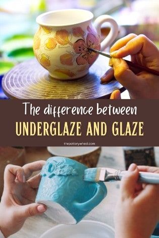 The Difference Between Underglaze and Glaze - The Pottery Wheel How To Paint Glazed Ceramic, Underglaze Vs Glaze, Pottery Glaze Design Ideas, Underglaze Painted Pottery, Painted Glaze Pottery, Pottery Finishing Techniques, Pottery Glazing Ideas For Beginners, How To Use Underglaze, Pottery Art Painting Inspiration