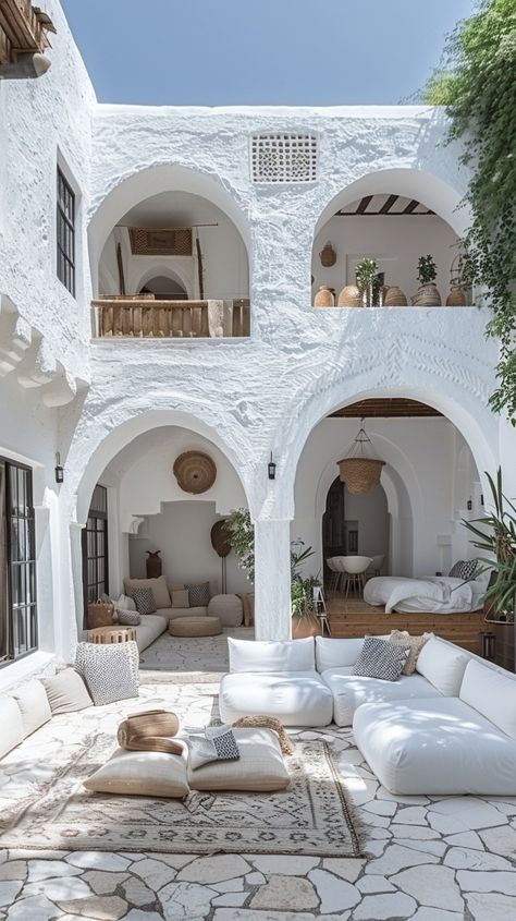 moderne house style casbah alger, interiorshot, arcade, white color, white color, --ar 9:16 --stylize 750 White Stone House Interior, Boheme Interior Design, Home Interior Accessories, Mud House, Luxury Beach House, Moroccan Homes, Adobe House, Samos, Spanish House