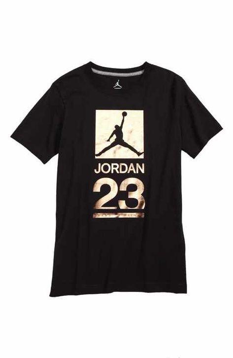 Jordan 23 Metallic Screenprint T-Shirt (Big Boys) Jordan Shirt, Nike Mens Shirts, Sport Shirt Design, Jordan Outfit, Jordan Shirts, Buy Shirts, Shirt Design Inspiration, Jordan 23, Nike Dri Fit Shorts