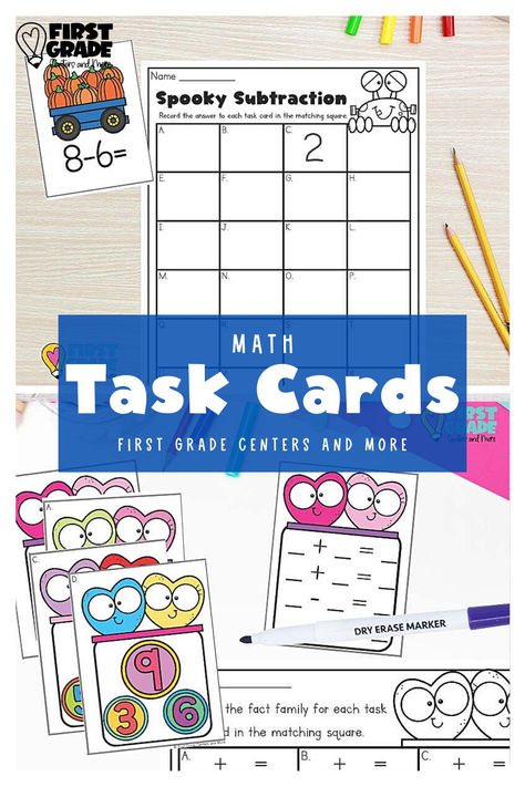 Make learning fun with math task card games! Do you like to use math task cards in your classroom or homeschool? They are such a fun and flexible learning tool and are easy to prepare! This blog post shares five fantastic task card games to use in your classroom today. Grab a free set of Thanksgiving Subtraction Task Cards from the post! Thanksgiving Subtraction, First Grade Centers, Algebraic Thinking, Fun Math Activities, Math Tasks, Math Task Cards, Task Card, Fact Families, Class Activities