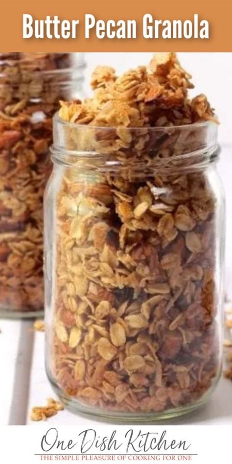 Small Batch Butter Pecan Granola Recipe | One Dish Kitchen | Recipe | Homemade granola healthy, Pecan granola recipe, Recipes Butter Pecan Granola, Recipe For Granola Homemade, Small Batch Granola Recipe, Butter Pecan Granola Recipe, Granola With Butter, Healthy Pecan Recipes, Granola Flavors, Small Batch Granola, Granola Cereal Recipe