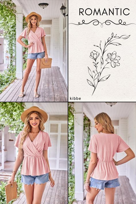 Romantic Outfit Kibbe, Kibbe Romantic Body Type, Romantic Casual Outfit, Peplum Wrap Top, Romantic Kibbe, Womens Peplum Tops, Kibbe Romantic, Theatrical Romantic, Narrow Waist