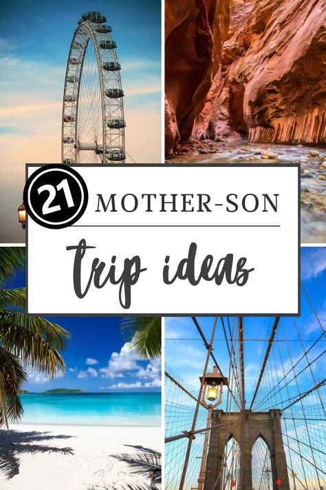 For an epic trip, why not take a one-on-one vacation with your son? We have 21 destinations we are sure everyone will love. Where will you go first on a mother son trip? - Kids Are A Trip |mother son trip ideas| mother son trips| mother son travel| best mother son trips| mother and son road trip| mother and teen son trip Mother Son Bucket List Ideas, Mom And Son Vacation Ideas, Mom And Son Traveling, Mommy And Son Travel, Mommy And Son Vacation, Mother Son Trips, Mother Son Trip Ideas, Mom And Son Vacation, Mother And Son Travel