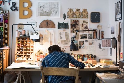 French illustrator Beatrice Alemagna’s studio was very Parisian, very quaint; a shrine to her textured and intensely emotional illustrations. Photograph: Jake Green Beatrice Alemagna, Artist Room, Artist Workspace, Art Studio Space, Artist Studios, Studio Spaces, Where The Magic Happens, Art Studio Design, Artistic Space