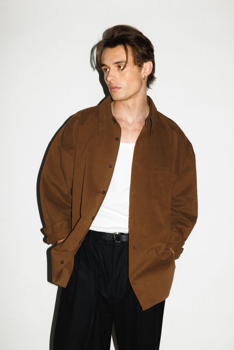 Del Rey Oversized Shirt | Chocolate Brown Button Down Shirt Outfit, Men Date Outfit, Brown Shirt Outfit Men, Brown T Shirt Outfit, Brown Oversized Shirt, Male Model Outfits, Brown Shirt Outfit, Button Shirt Outfit, Oversized Shirt For Men