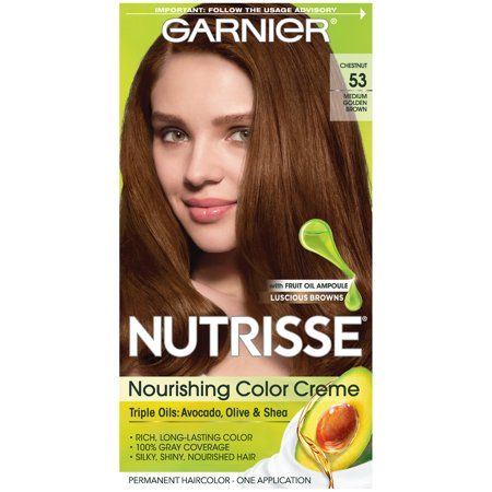 Garnier Nutrisse Nourishing Hair Color Creme (Browns), 53 Medium Golden Brown (Chestnut), 1 kit Medium Golden Brown Hair Color, Garnier Hair Color, Medium Brown Hair Color, Medium Golden Brown, Clairol Natural, Clairol Natural Instincts, Golden Brown Hair Color, Golden Brown Hair, Chestnut Hair Color