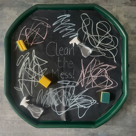 Community - The Spotlight: Chalkboard Tuff Tray Mat Messy Play Tuff Tray Ideas Eyfs, Small Tuff Tray Ideas, English Tuff Tray Ideas, Tuff Tray Messy Play, Tinker Tray Ideas, Curiosity Approach Tuff Tray, Montessori Tuff Tray Ideas, Dry Messy Play, Road Safety Tuff Tray