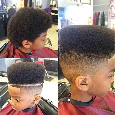 Hightop fade with part. Hard for a little man to keep up. Bu great hair cut Make My Hair Grow Faster, Boy Hair Cuts, Black Boys Haircuts, Black Men Hair, Hairstyles Undercut, Pompadour Style, Male Haircuts, Barbers Cut