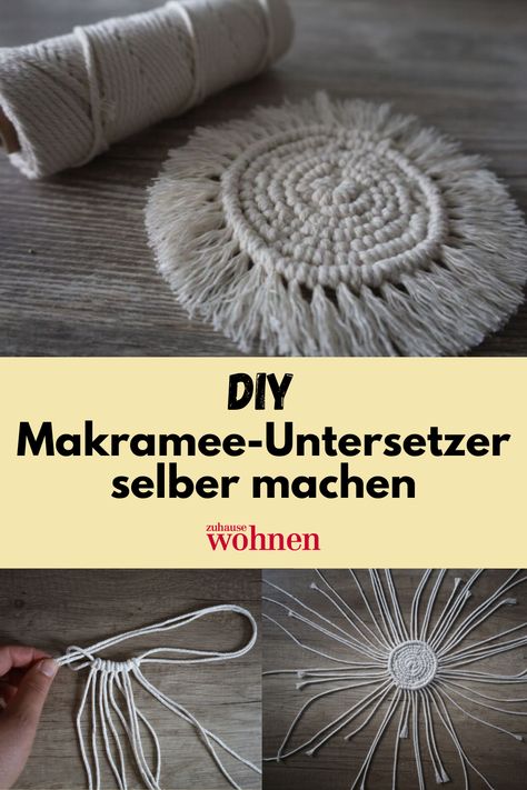 Makramee-Garn eignet sich super zum Basteln unterschiedlichster Deko- und Einrichtungsartikel im Boho-Stil. Mit dieser Anleitung kannst du Makramee-Untersetzer einfach selbst machen. #makramme #untersetzer #diy #basteln #deko Boho Stil, Boho Style, Boho Fashion, Macrame, Crochet Hats, Hats, Crochet, Pins, Quick Saves