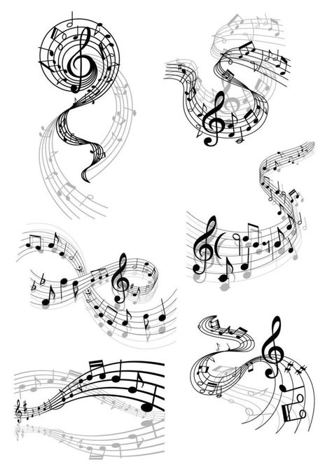 Musical waves with music notes Playhouse Mural, Sheet Music Tattoo, Notes Tattoo, Small Inspirational Tattoos, Music Notes Drawing, Small Colorful Tattoos, Music Note Symbol, Music Notes Tattoo, Music Notes Art