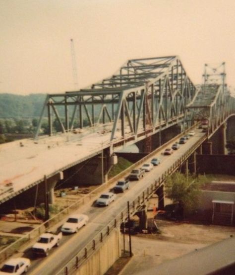 Old Shadle Bridge and new Bartow Jones Bridge adjoining Henderson, WV, and Point Pleasant, WV Point Pleasant West Virginia, Virginia Studies, Virginia Hill, West Virginia Mountains, West Virginia History, Parkersburg Wv, Virginia Mountains, Virginia History, Country Roads Take Me Home