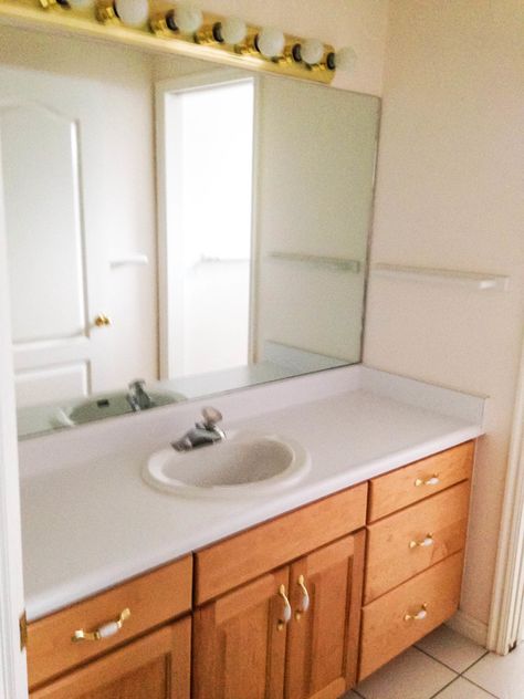 90s Bathroom Makeover, 90s Bathroom, 80s Bathroom, Cupboard Makeover, Lowes Bathroom, Updated Bathroom, Bathroom Cupboard, White Bathroom Cabinets, Budget Bathroom Remodel