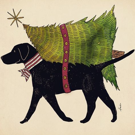 Black Lab Christmas - Steven Fowler Working Dog, 강아지 그림, 카드 디자인, Black Labrador, Black Lab, Mountain Dogs, Christmas Paintings, Christmas Illustration, Black Dog