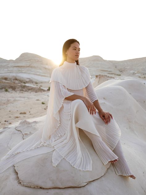 Modern Ethereal Wedding, Abstract Dresses, Chana Marelus, Pant Dress, Ethereal Wedding Dress, Cowboy Chic, Silk Pant, Dubai Wedding, Ethereal Wedding