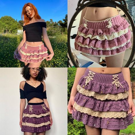 Aurora Layered Skirt Pattern - HookedOnAlyssa's Ko-fi Shop Layered Crochet Skirt, Crochet Skirt Pattern Free Tutorials, Crochet Tiered Skirt, Free Crochet Skirt Pattern, How To Crochet A Skirt, Crocheting Skirt, Crochet Fairy Skirt, Crochet Patterns Skirt, Crochet Pleated Skirt