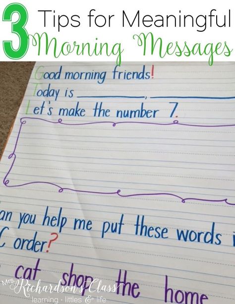 Make your morning messages meaningful and interactive with these 3 simple tips! I love #2!! So easy to do! Morning Message Prek, Morning Message Kindergarten, Morning Writing, Kindergarten Anchor Charts, Morning Meeting Activities, Kindergarten Morning Work, Meeting Activities, Interactive Writing, Preschool Language