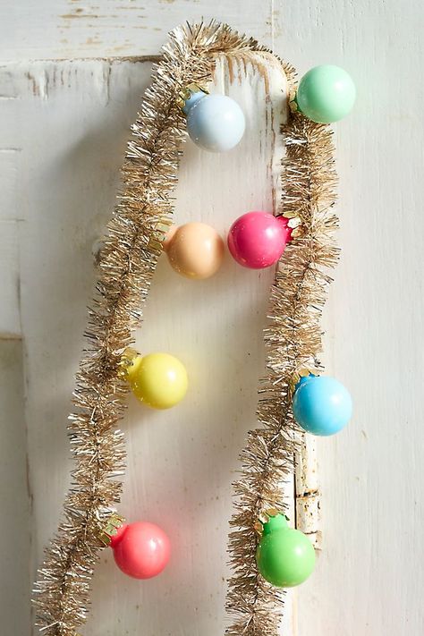 Anthro Christmas, Tiny Ornaments, Anthropologie Christmas, Whimsical Christmas Decor, Christmas Party Themes, Ornament Garland, Merry Bright Christmas, Tinsel Garland, Bauble Ornaments