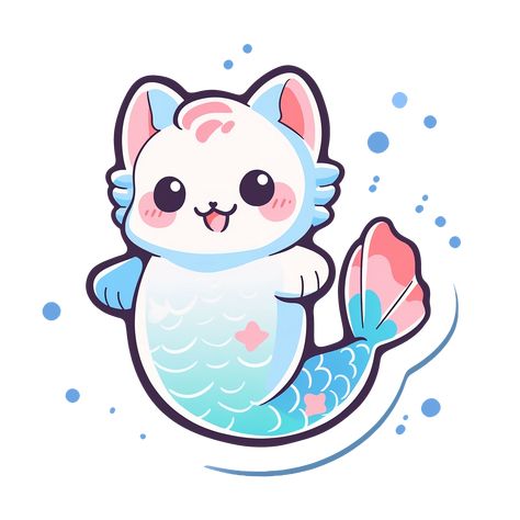 Pink and Blue Cute Kawaii Cat Mermaid Sticker Cat Mermaid, Kawaii Cats, Mermaid Cat, Kitten Wallpaper, Baby Animal Drawings, Mermaid Sticker, Whimsical Artwork, Blue Cute, Cute Animal Drawings Kawaii