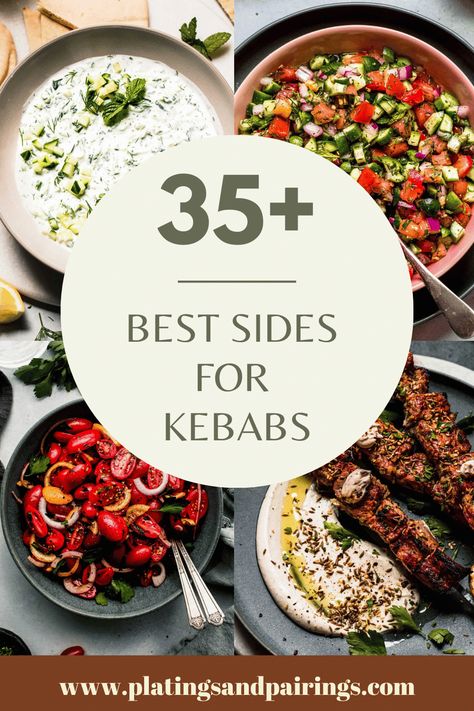 Wondering what to serve with kebabs for dinner? This handy guide covers all of the best sides for these grilled skewers – from veggies, to salads, and more! Side Dishes For Skewers, What Goes With Kabobs, Summer Kebab Recipes, What To Serve With Kabobs Meals, What To Serve With Chicken Kabobs, What Sides Go With Kabobs, Chicken Skewer Sides, Sides For Skewers, Kebab Sides Dishes