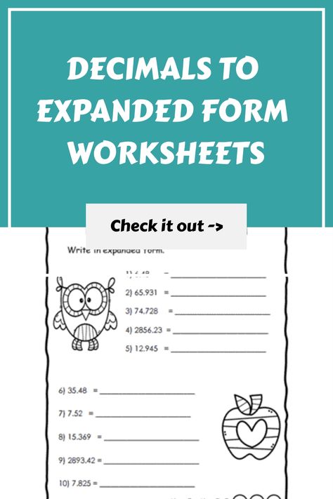 These worksheets will help students practice converting decimal numbers into their expanded form to express place values. Expanded Form Worksheets, Decimal Multiplication, Decimals Addition, Ordering Decimals, Decimal Numbers, Rounding Decimals, Place Value With Decimals, Subtracting Decimals, Math Decimals