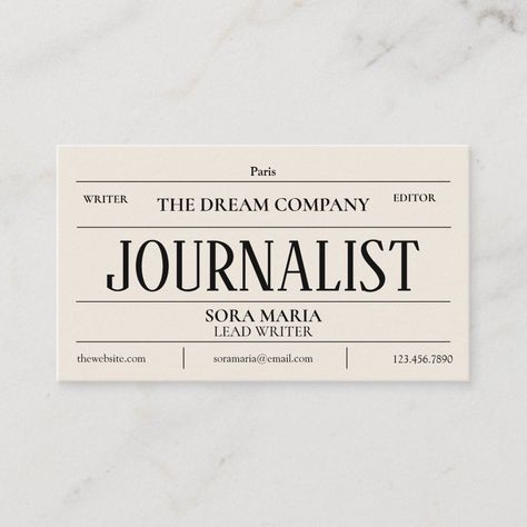 Newspaper Journalism Writer Vintage Business Card Newspaper Aesthetic, Newspaper Logo, Retro Business Card, Company Business Cards, Architecture Company, Vintage Business Cards, Card Inspo, Vintage Business, Create Your Own Business