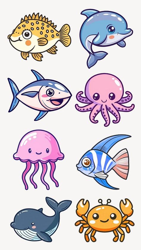 Ocean Elements, Aquatic Design, Aquatic Animal, Sea Illustration, Animals Cartoon, Aquatic Animals, Awesome Designs, Animal Cartoon, Aesthetic Things