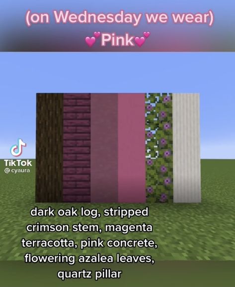 Minecraft Blocks That Go Together, Pink Minecraft Block Pallete, Kawaii Minecraft Builds No Mods, Pink Minecraft Pallet, Colourful Minecraft House, Mc Block Palettes, Minecraft Block Palette Aesthetic, Minecraft House Color Palette, Minecraft House Palette