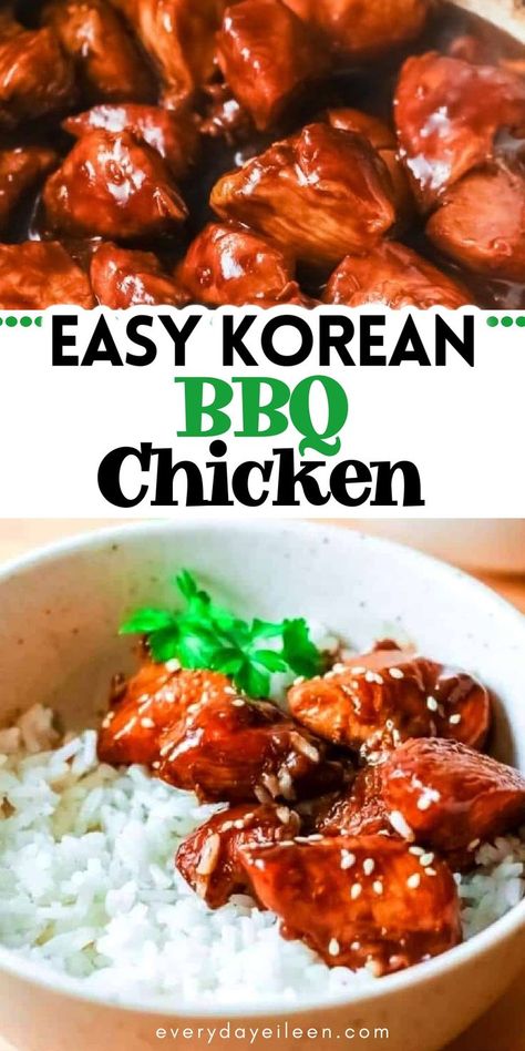 Korean Barbecue Chicken Recipe, Easy Korean Bbq Recipes, Bbq Asian Chicken, Chinese Barbecue Chicken, Bbq Chicken On Stove Top, Korean Teriyaki Chicken, Bbq Chicken Over Rice, Bbq Chicken With Rice, Spicy Barbecue Chicken