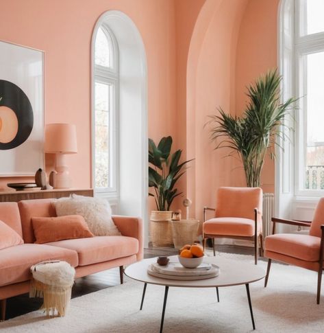 How to Use Pantone's Color of the Year, Peach Fuzz, in Your Interior Design. Peach Walls Living Room, Peach Fuzz Interior Design, Peach Fuzz Color, Peach Interior Design, Peach Pantone, Peach Living Rooms, Peach Paint Colors, Peach Interior, Interior Design 2024