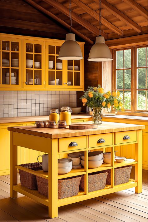 Have you ever dreamed of a rustic kitchen with a cozy, lived-in feel? This space boasts natural wooden beams, a warm yellow cabinet, and sunlight streaming through, bringing an earthy charm to life. The inviting vibe makes it the perfect spot to enjoy time with family and friends. Why not add some rustic charm to your kitchen with natural wood and vintage touches? Earthy Kitchens, Kitchen With Natural Wood, Earthy Kitchen Ideas, Earthy Kitchen, Yellow Cabinets, Warm Yellow, Enjoy Time, Wooden Beams, Rustic Elegance