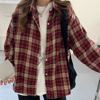 Outfits Con Camisa, Plaid Shirt Outfits, Casual Blouse Shirts, Jacket Blouse, Plaid Shirt Women, Outfits 90s, Fashion Oversized, Coat Women Fashion, Shirts Women Fashion