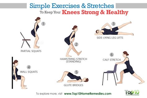 10 Simple Exercises and Stretches to Keep Your Knees Strong and Healthy Strengthening Knees, Strong Knees, Knee Pain Remedy, Knee Strengthening Exercises, How To Strengthen Knees, Knee Pain Exercises, Top 10 Home Remedies, Body Pain Relief, Calf Stretches