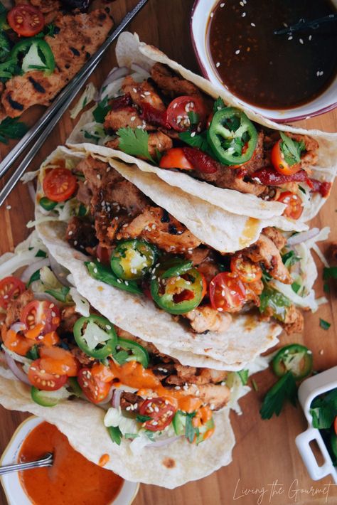 Korean Pork Tacos - Living The Gourmet Korean Pork Tacos, Lucky Food, Korean Pork, Homemade Flatbread, Two Types Of People, Healthy Appetizer Recipes, Pork Tacos, Asian Fusion, Food Challenge