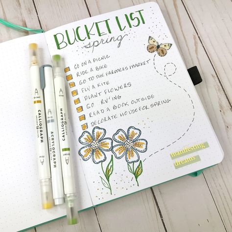 On the blog, we’ll be talking about creating a Spring time bucket list for your journal. Now that�’s a fun topic that calls for a yummy cup of your favorite coffee or tea! I love writing up a bucket list for each new season or holiday. The bucket list reminds me to slow down long enough to make them come to be. It reminds me of all the things I want to do that truly make my heart happy! To Do List Ideas Journal, Cute Bucket List Design, Aesthetic Bucket List Journal, Things I Want To Do, Journal To Do List Ideas, Bujo Bucket List, To Do List Ideas Aesthetic, Bucket List Journal Ideas, Bucket List Journal Page