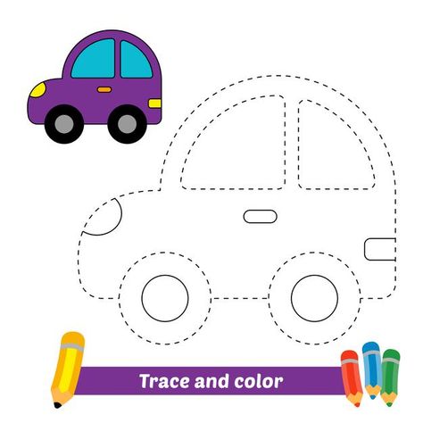 Trace and color for kids, car vector | Premium Vector #Freepik #vector #car #school #baby #book Coloring Car, Basic Drawing For Kids, Car School, Trace And Color, Phonics Song, Easy Art For Kids, Kindergarden Activities, Kids Car, Car Vector